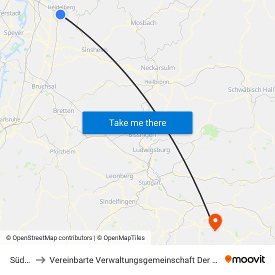 Südstadt to Vereinbarte Verwaltungsgemeinschaft Der Stadt Weilheim An Der Teck map