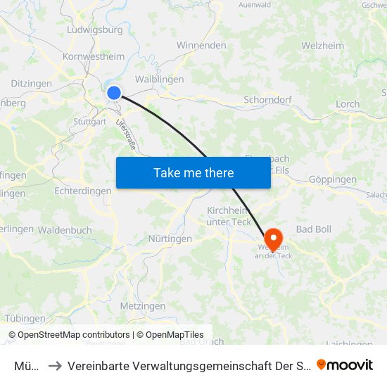 Münster to Vereinbarte Verwaltungsgemeinschaft Der Stadt Weilheim An Der Teck map