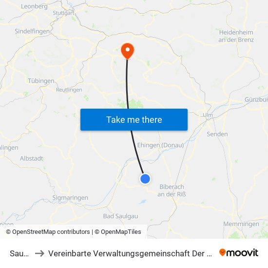 Sauggart to Vereinbarte Verwaltungsgemeinschaft Der Stadt Weilheim An Der Teck map