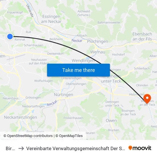 Birkach to Vereinbarte Verwaltungsgemeinschaft Der Stadt Weilheim An Der Teck map