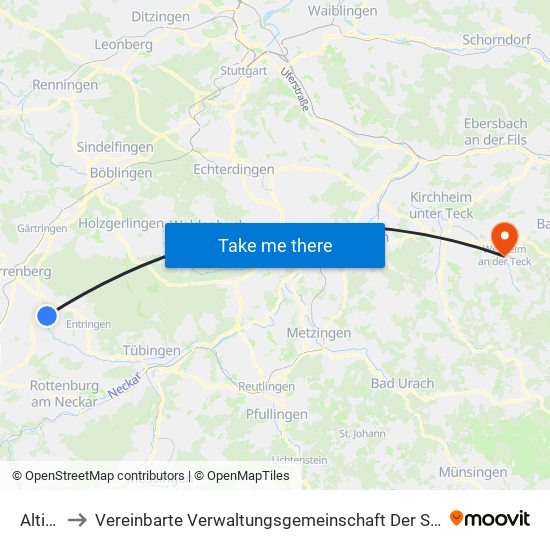 Altingen to Vereinbarte Verwaltungsgemeinschaft Der Stadt Weilheim An Der Teck map