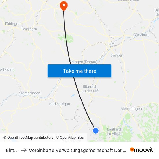 Eintürnen to Vereinbarte Verwaltungsgemeinschaft Der Stadt Weilheim An Der Teck map