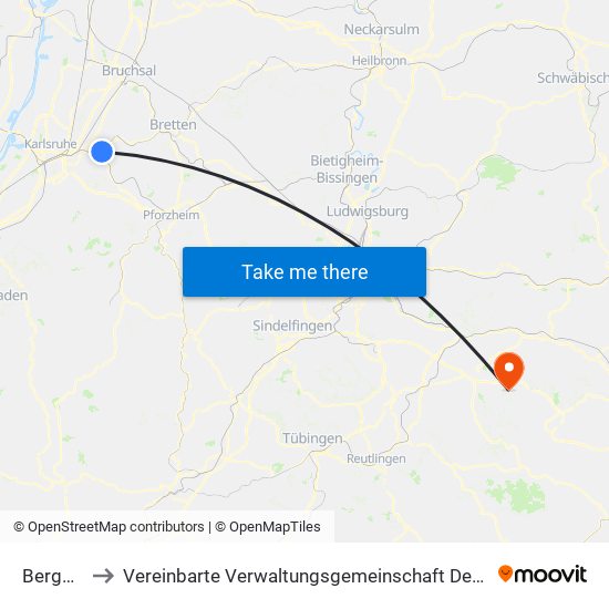 Berghausen to Vereinbarte Verwaltungsgemeinschaft Der Stadt Weilheim An Der Teck map