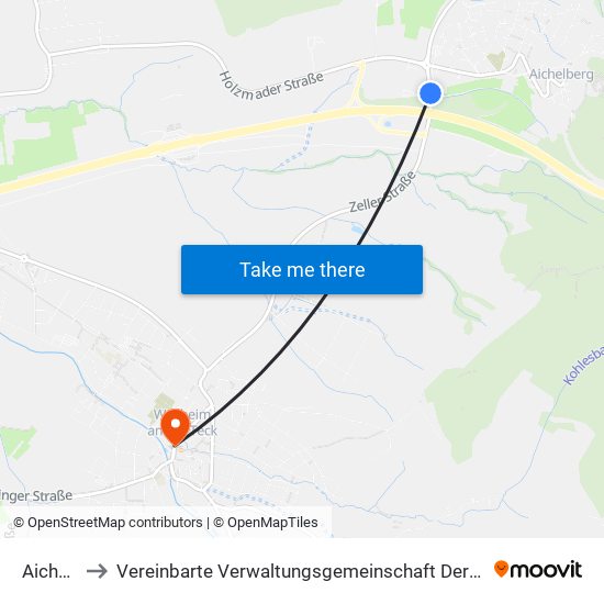 Aichelberg to Vereinbarte Verwaltungsgemeinschaft Der Stadt Weilheim An Der Teck map