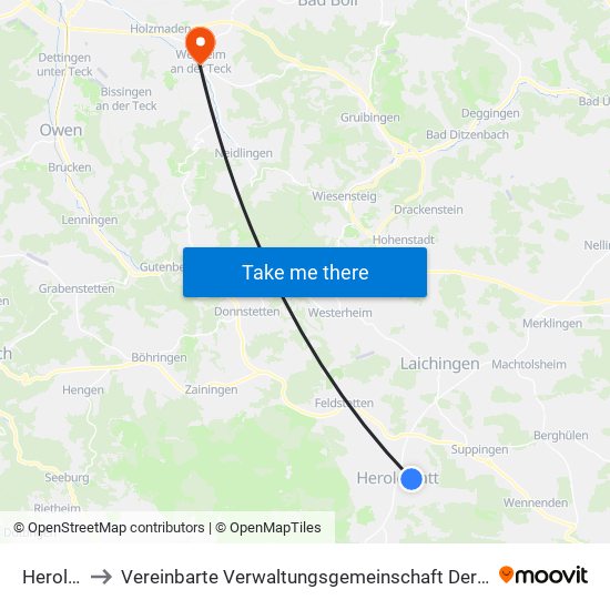 Heroldstatt to Vereinbarte Verwaltungsgemeinschaft Der Stadt Weilheim An Der Teck map