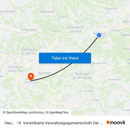 Heubach to Vereinbarte Verwaltungsgemeinschaft Der Stadt Weilheim An Der Teck map