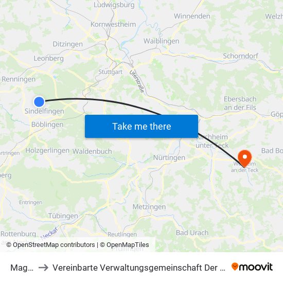 Magstadt to Vereinbarte Verwaltungsgemeinschaft Der Stadt Weilheim An Der Teck map