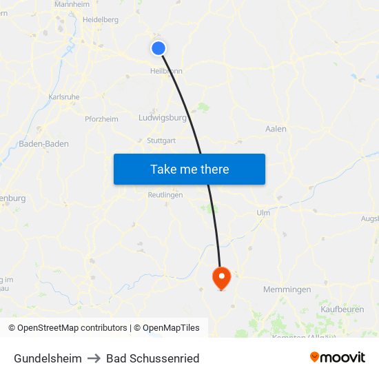 Gundelsheim to Bad Schussenried map