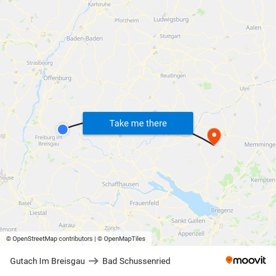 Gutach Im Breisgau to Bad Schussenried map