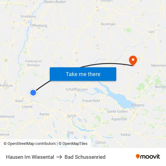 Hausen Im Wiesental to Bad Schussenried map
