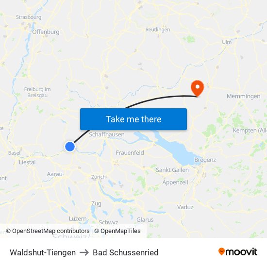 Waldshut-Tiengen to Bad Schussenried map