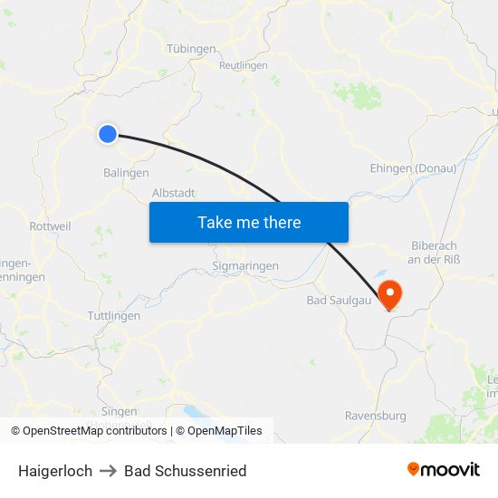 Haigerloch to Bad Schussenried map
