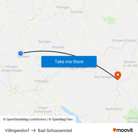Villingendorf to Bad Schussenried map