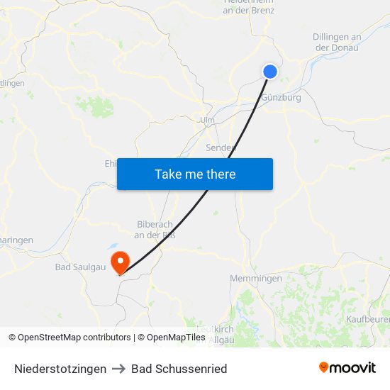 Niederstotzingen to Bad Schussenried map
