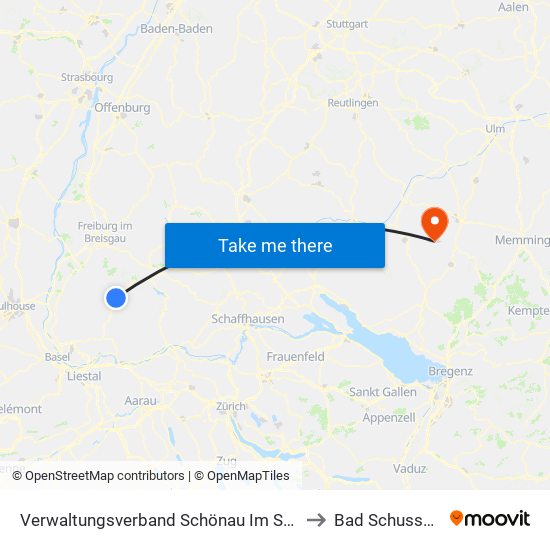 Verwaltungsverband Schönau Im Schwarzwald to Bad Schussenried map