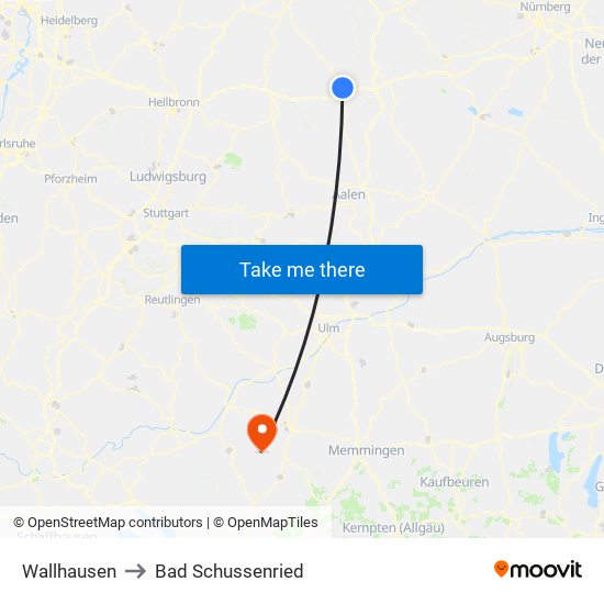 Wallhausen to Bad Schussenried map