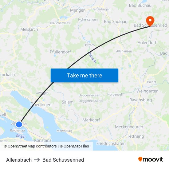 Allensbach to Bad Schussenried map