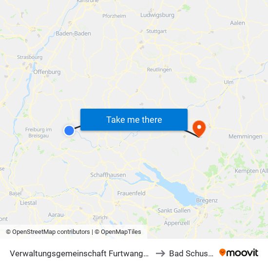 Verwaltungsgemeinschaft Furtwangen Im Schwarzwald to Bad Schussenried map