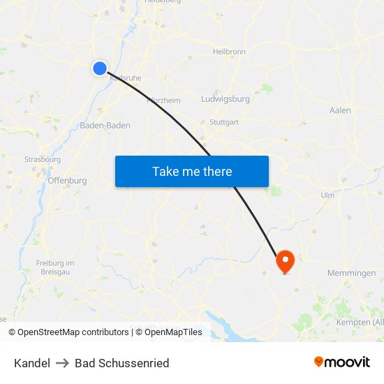 Kandel to Bad Schussenried map