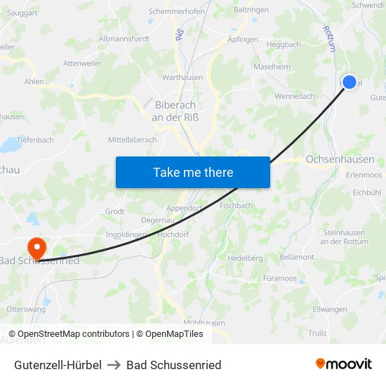 Gutenzell-Hürbel to Bad Schussenried map