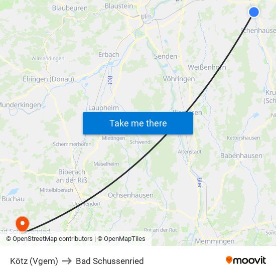 Kötz (Vgem) to Bad Schussenried map