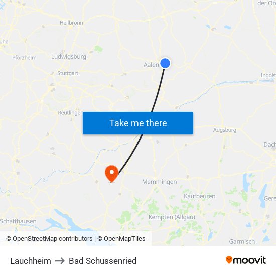 Lauchheim to Bad Schussenried map