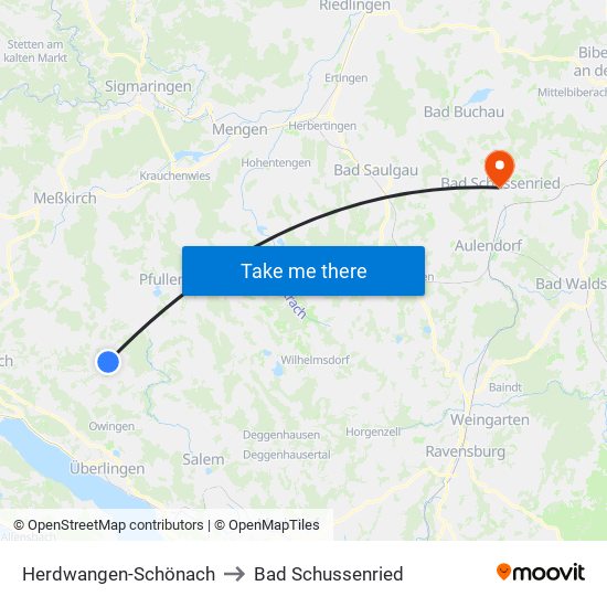 Herdwangen-Schönach to Bad Schussenried map