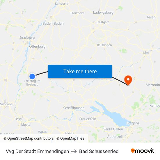 Vvg Der Stadt Emmendingen to Bad Schussenried map