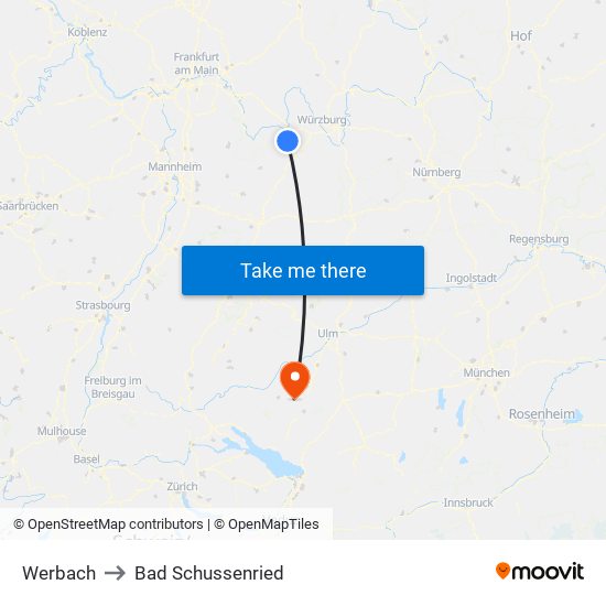 Werbach to Bad Schussenried map