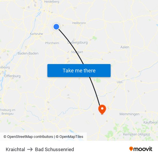 Kraichtal to Bad Schussenried map