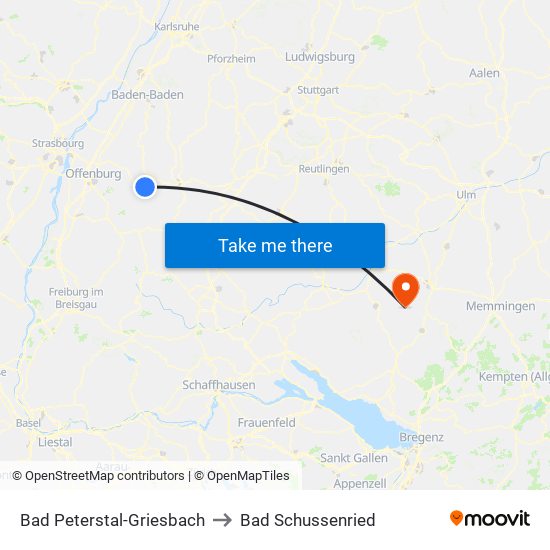 Bad Peterstal-Griesbach to Bad Schussenried map