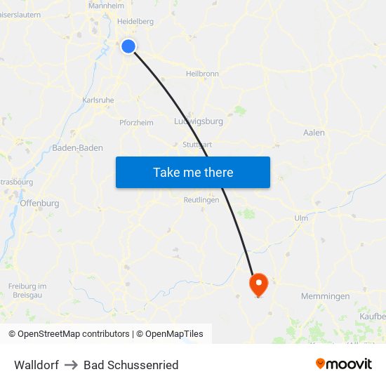 Walldorf to Bad Schussenried map