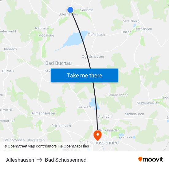 Alleshausen to Bad Schussenried map