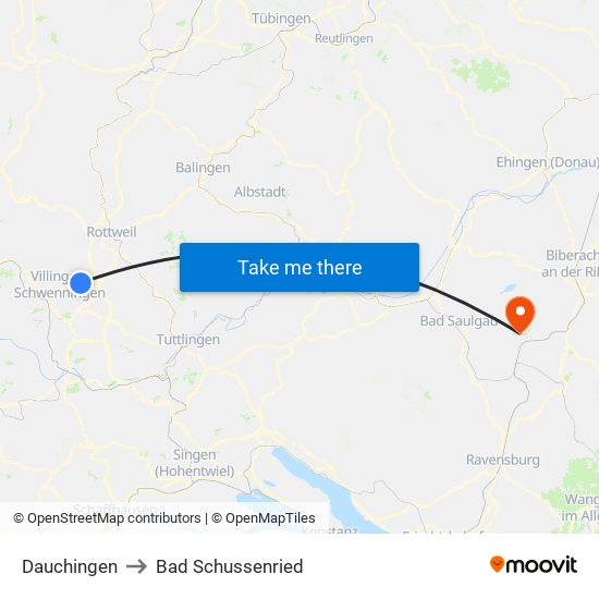 Dauchingen to Bad Schussenried map