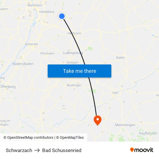 Schwarzach to Bad Schussenried map