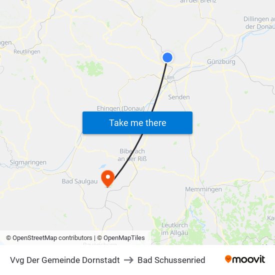 Vvg Der Gemeinde Dornstadt to Bad Schussenried map