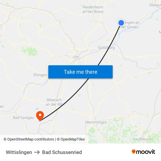 Wittislingen to Bad Schussenried map