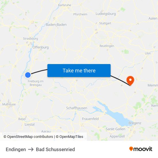 Endingen to Bad Schussenried map