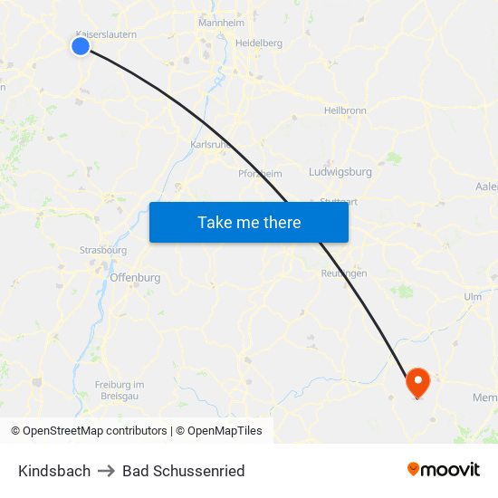 Kindsbach to Bad Schussenried map