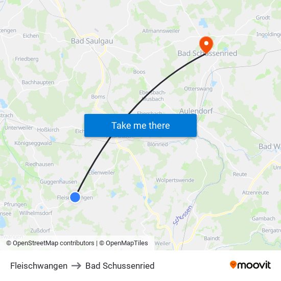 Fleischwangen to Bad Schussenried map