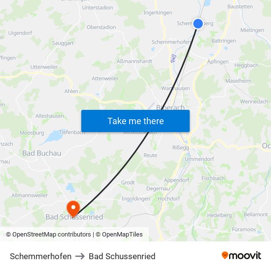 Schemmerhofen to Bad Schussenried map