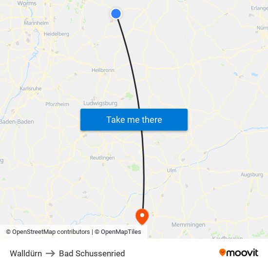 Walldürn to Bad Schussenried map