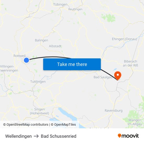 Wellendingen to Bad Schussenried map
