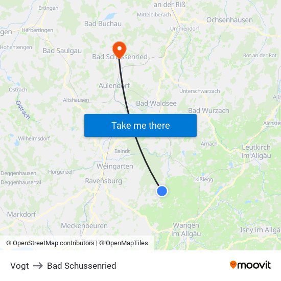 Vogt to Bad Schussenried map