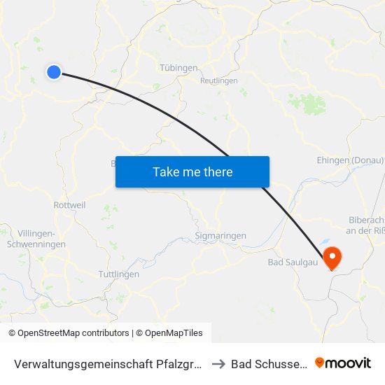 Verwaltungsgemeinschaft Pfalzgrafenweiler to Bad Schussenried map