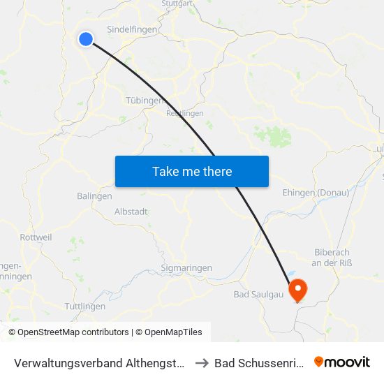 Verwaltungsverband Althengstett to Bad Schussenried map