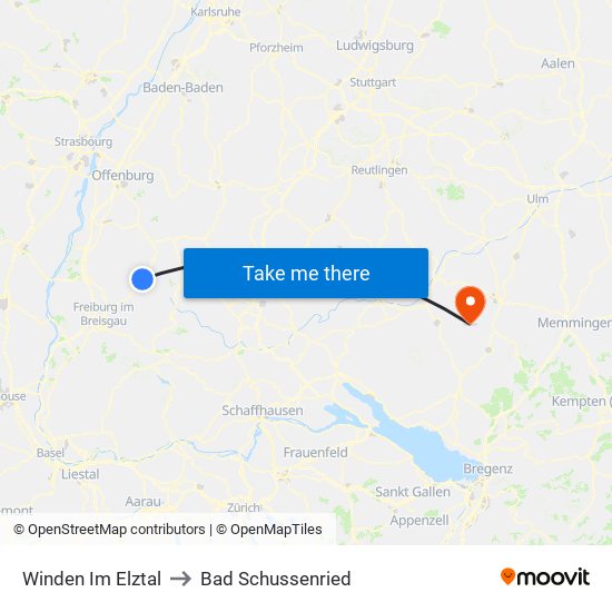 Winden Im Elztal to Bad Schussenried map