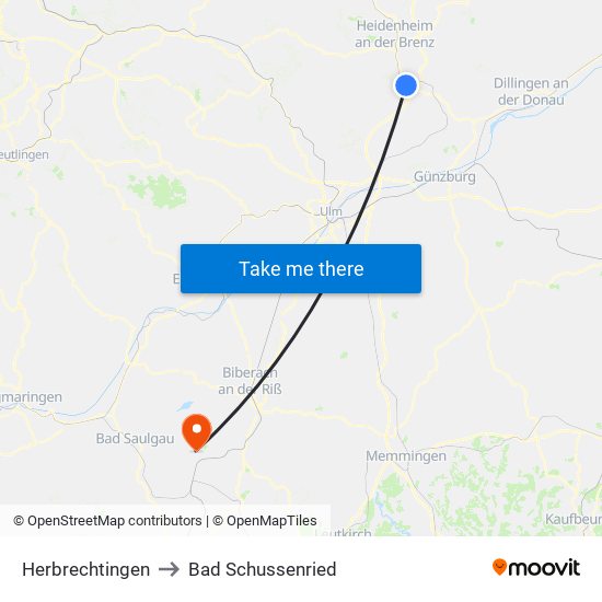 Herbrechtingen to Bad Schussenried map