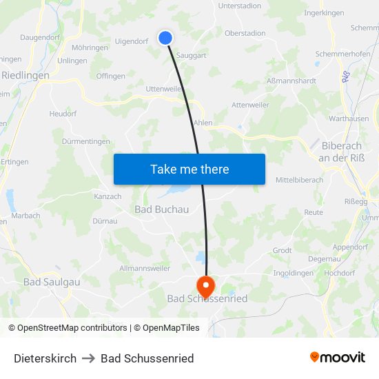 Dieterskirch to Bad Schussenried map
