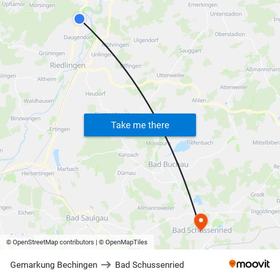 Gemarkung Bechingen to Bad Schussenried map
